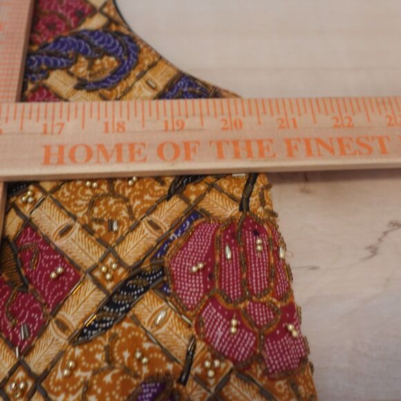 Zell Ucci Women OSFM Vest Cotton Button Up Beaded Adjustable Floral Brown VTG - Picture 7 of 8